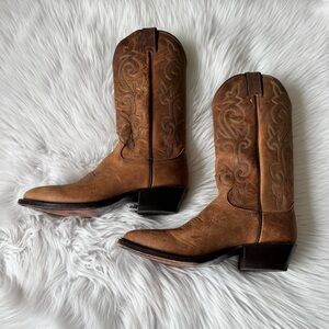 Justin Boots Tan Brown Western Embroidered Cowboy Boots